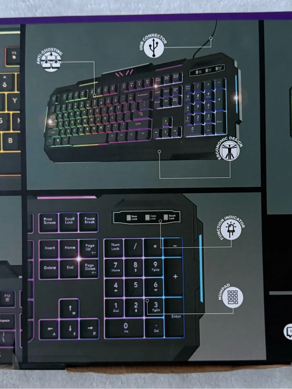 Bugha RGB LED Gaming Keyboard USB Wired Ergonomic Full Size PC Backlit Keyboard